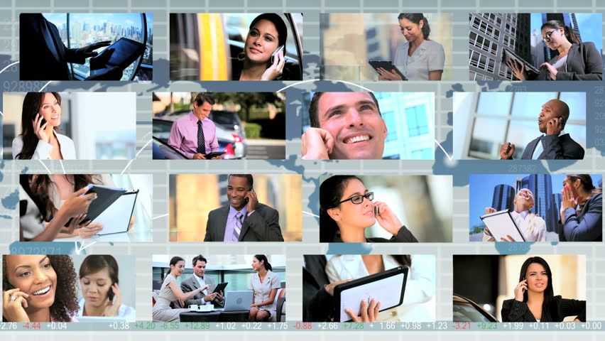 Global montage images featuring city business people using tablet and Smart Phone technology worldwide