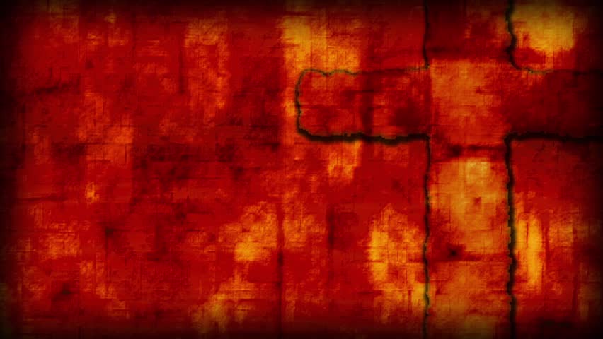 Seamless loop with a cross to one side backed by a grungy red, yellow, and orange abstract motion background. Great space for text.