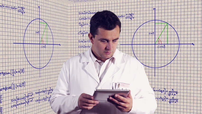 Scientist Using Tablet PC Scientific Mathematics Background