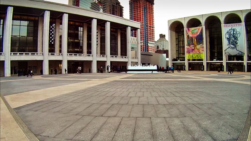 NEW YORK - FEBRUARY 8: Time Lapse of Fashion Week Tents with people coming and going in Lincoln Center in New York City on February 8, 2013.