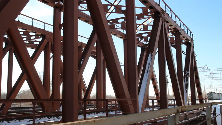 The railway, the train on the bridge 
