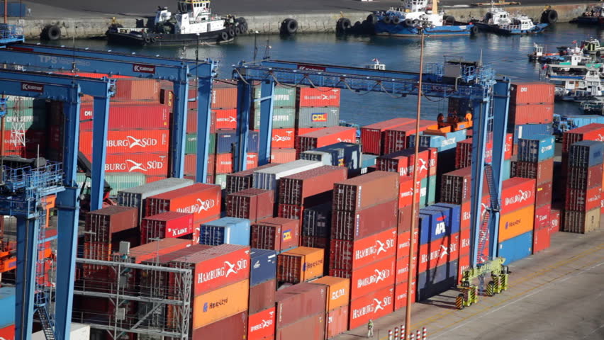 VALPARAISO, CHILE - JANUARY 29: Cargo containers and RTG container cranes cranes in the port of Valparaiso on January 29, 2013 in Valparaiso, Chile. 