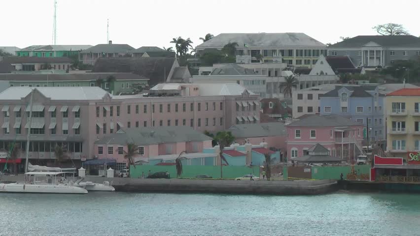 NASSAU - FEB 4: Aerial view of the city town in Bahamas. This particular terminal is one of main tourism ports in Nassau. Docked in port on February 4th 2013 in Nassau, Bahamas.