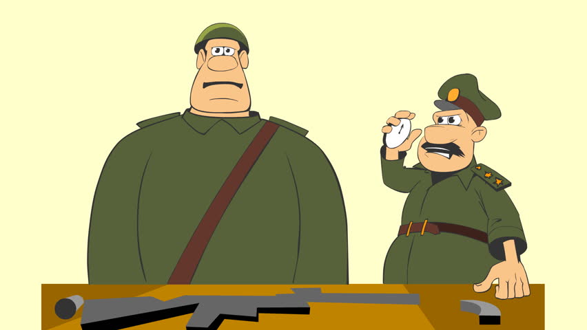 Military men. Animated cartoon.