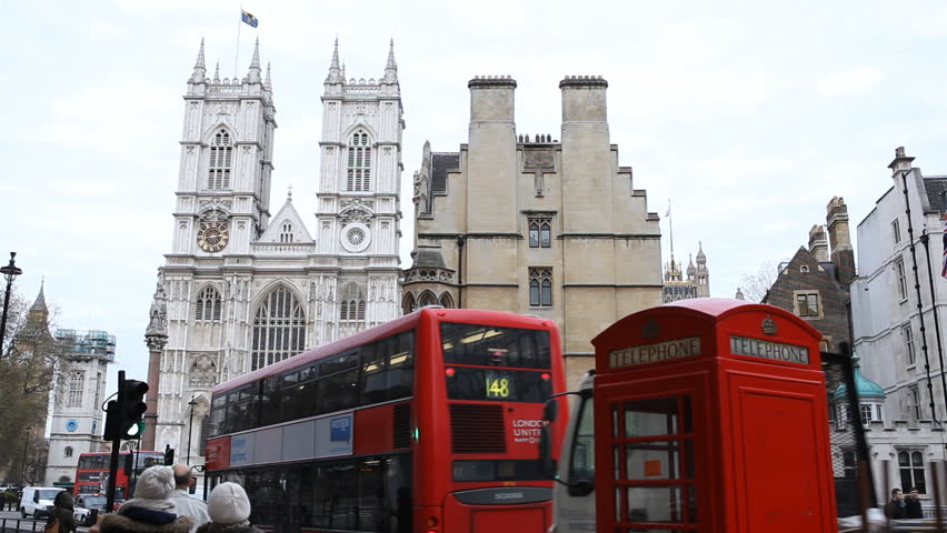 LONDON, ENGLAND - DECEMBER 22: Traffic in front of Westminster Abbey in London, England on December 22, 2011.
