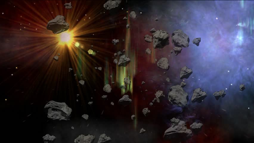 Asteroids field in the galaxy animation