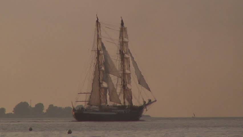 Sailing ship in the sunset