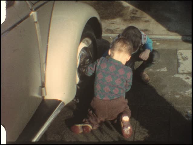 Vintage 8mm: Children washing daddies car, 1960s