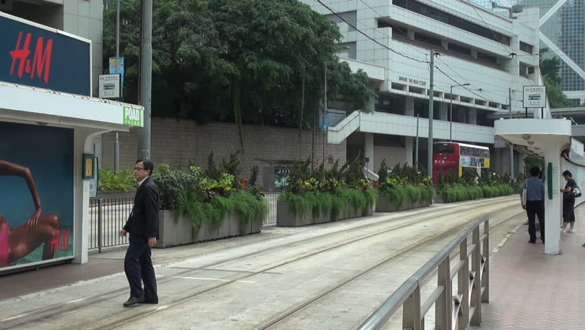 HONG KONG, MAY 15, 2012, Fast motion of tram traffic, tram station