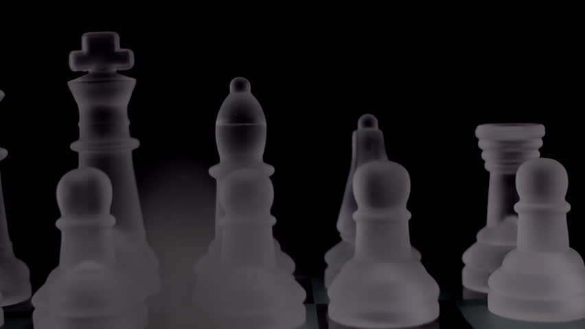 Crystal chess. First move. Dolly shot.