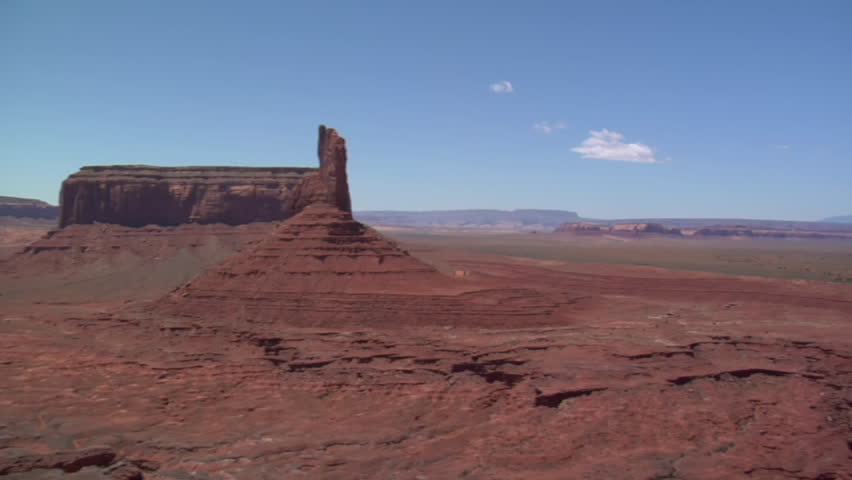 aerial shot of Monument Valley buttes