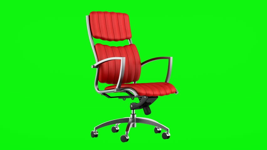 modern red office chair loop rotate on green chromakey background