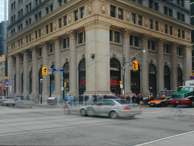 Busy intersection at rush hour.
