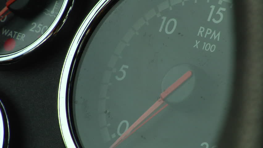 Close-up of RPM monitor on truck's dashboard