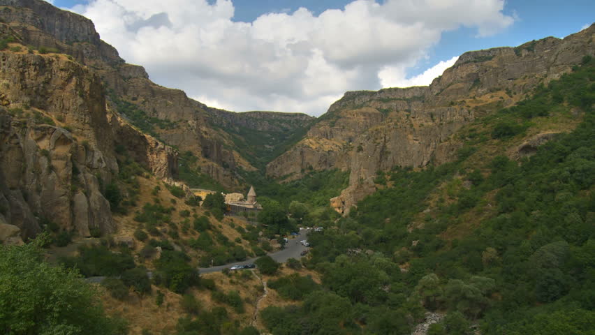 View of Geghard monastery and gorge in Armenia