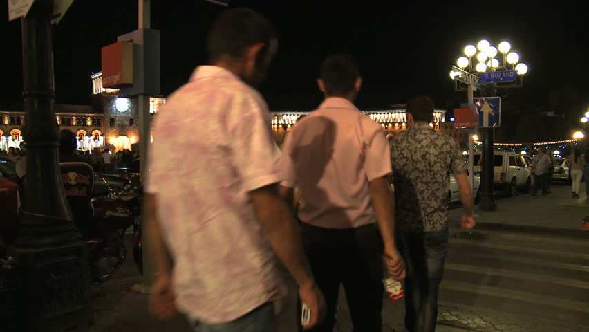 Armenia - CIRCA 2012: nightlife and local Armenian citizens at abovian street, Yerevan