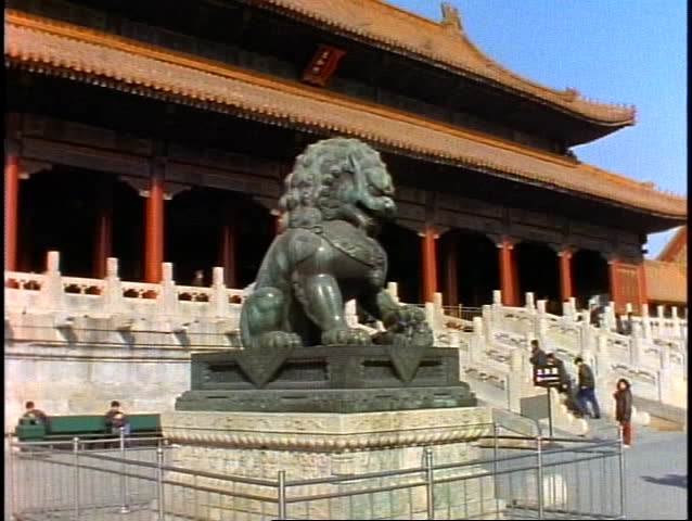 The Forbidden City, chow dog statue, medium shot, shot on Eastman Kodak film