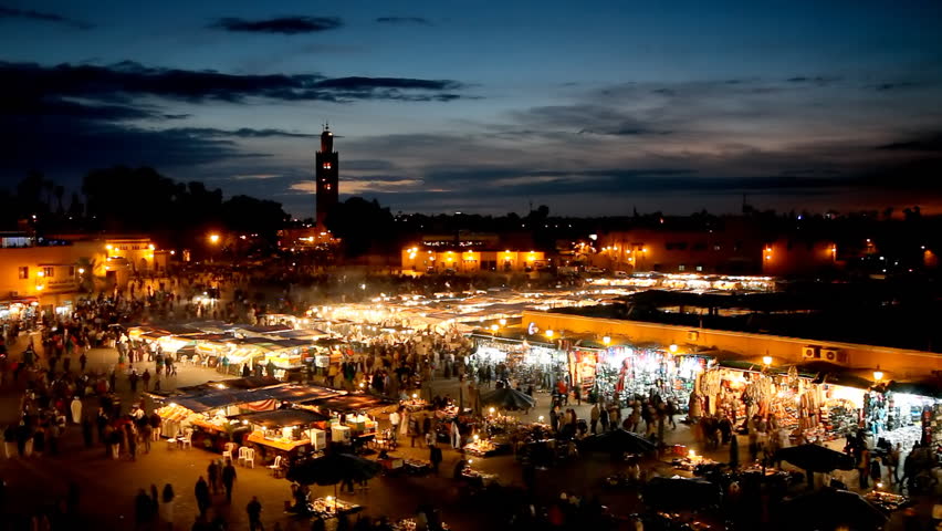 Jemaa el-Fnaa square at night. Marrakesh, Morocco