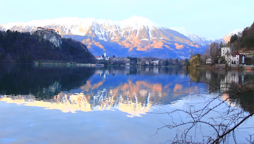 Lake Bled, touristical place, with beautiful island and church on it, Slovenia, Europe.