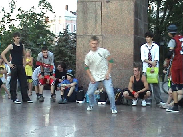 Ukraine, the city of Berdyansk, on June, 15th, 2008. Public statement of fans hip-hop. We twist a revolving object