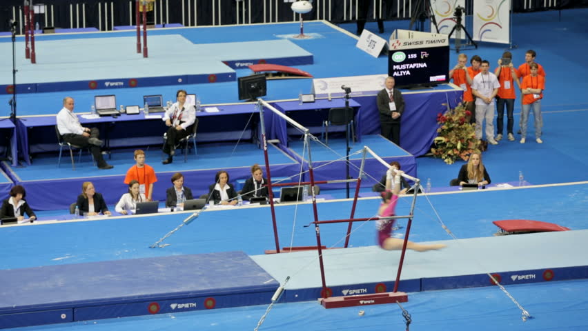MOSCOW - APR 19: 2013 European Artistic Gymnastics Championships. Aliya Mustafina - Russian gymnast in Olympic Stadium on April 19, 2013 in Moscow, Russia