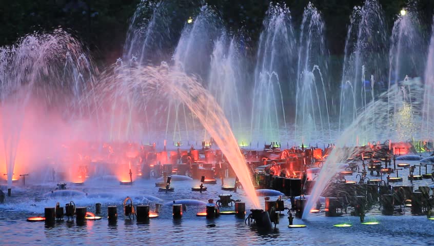 Colorful water fountain at night time