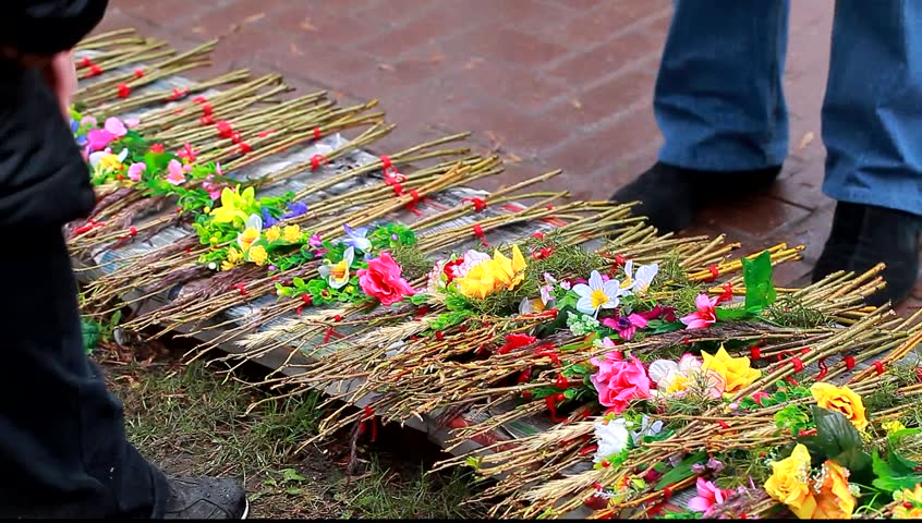 Belarus, Minsk, April 28, 2013: Palm Sunday and selling willow in the city during a religious holiday
