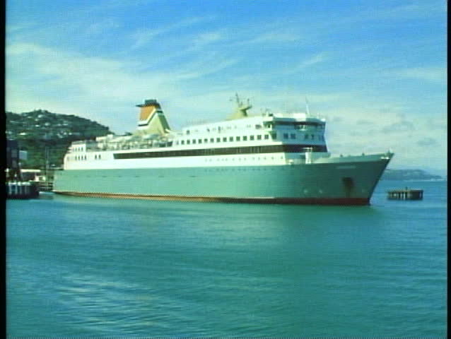 Wellington, New Zealand North-South Island car ferry, passing, medium