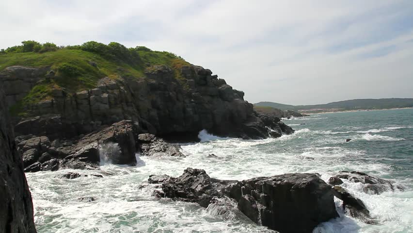 Cliffs over Summer Sea Bank Pan Nature Background HD