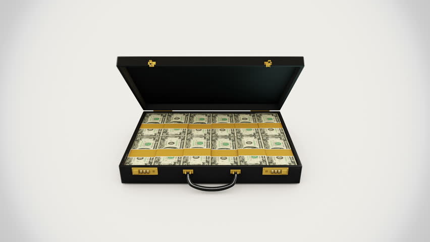 3d animation of briefcase full of dollars.