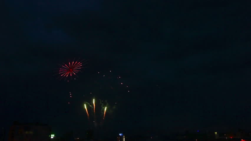 Fireworks in the night sky in honor of the Victory Day. Time lapse. 