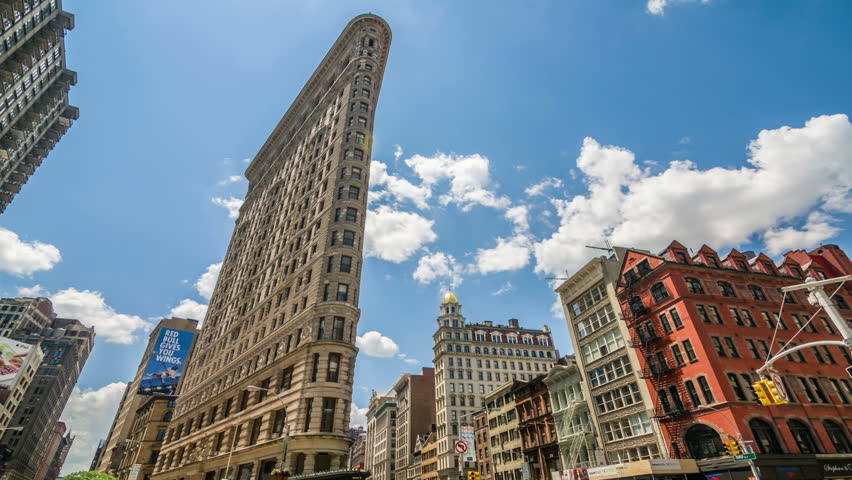 NEW YORK - AUGUST 16, 2012: Flatiron Building on August 16, 2012 in New York. Flatiron Building, located at 175 Fifth Avenue in the borough of Manhattan, is considered a groundbreaking skyscraper.