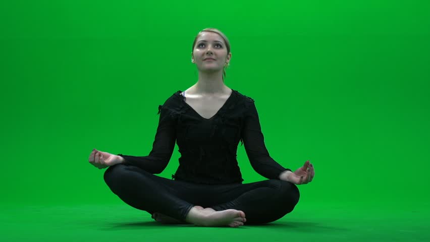 women doing yoga green screen