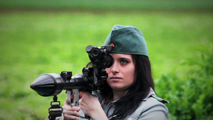 Female officer with RPG7 anti tank gun