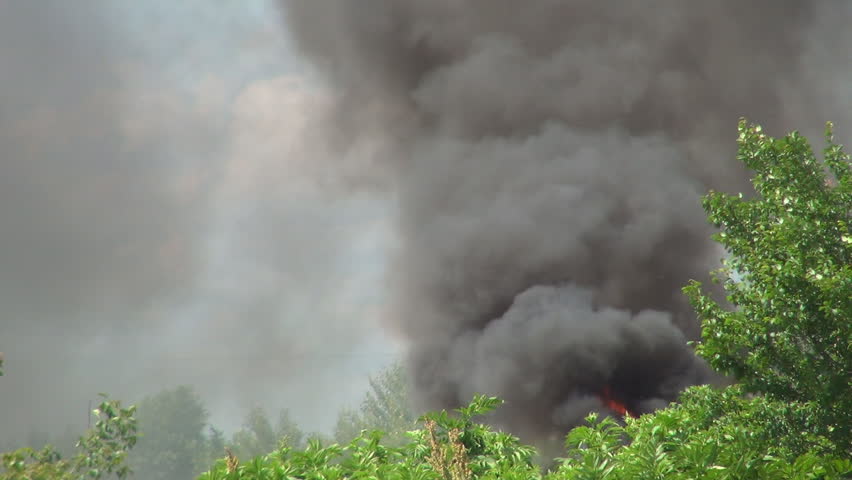 Black Smoke Clouds, Nature Pollution, Burning Fire, Ecological Disaster