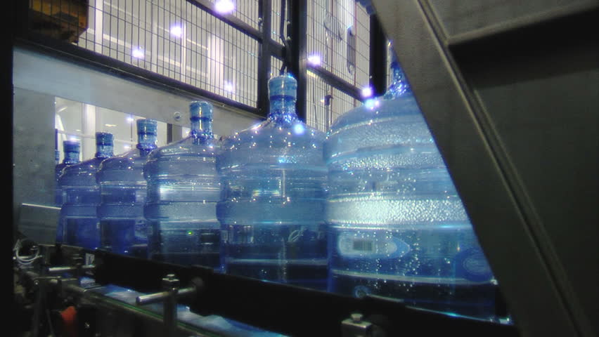 Production line in the bottled water factory.