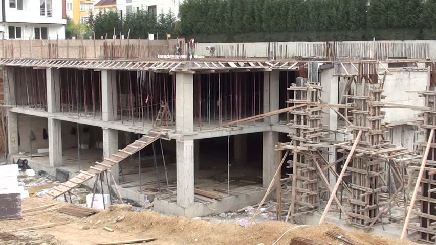 Building yard, Construction pit and scaffoldings