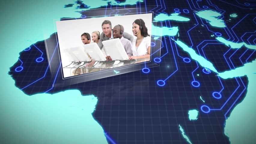 Animation of localisation of few workplaces of telephonic platform in the world