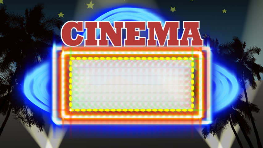 Cinema Marquee With Hollywood BG Loop. Blank space in the middle of marquee perfect for inserting your own title for your movie premiere. Looping animation.