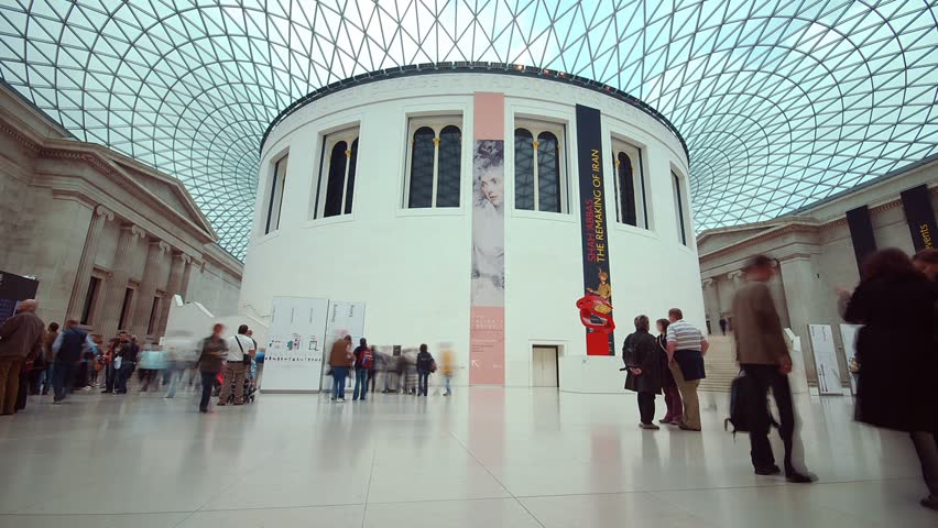 Time lapse of visitors to British Museum in London , UK