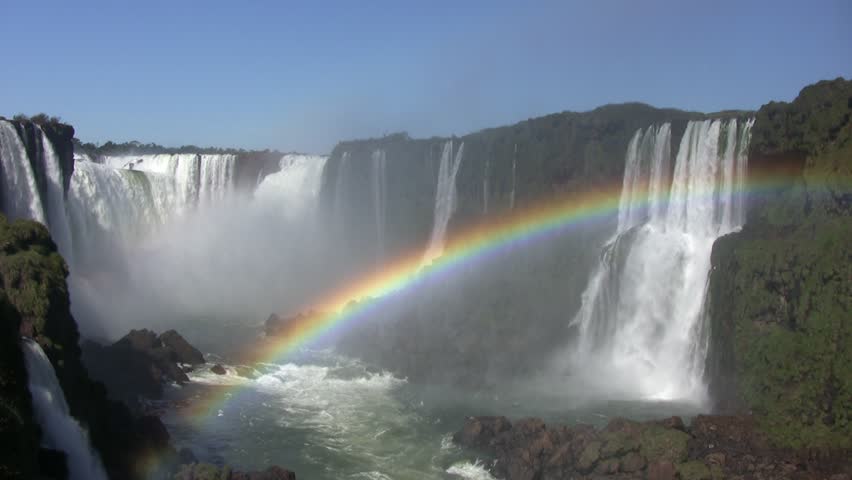 Iguazu falls, panoramic view with rainbow in the water spray (HDV 1080i native, Can. HV30).