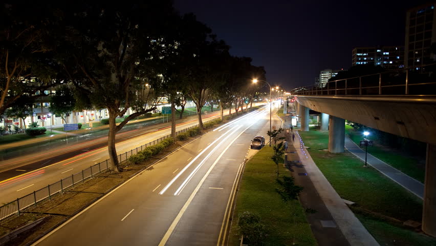 Timelapse video of night scene of transportation in Singapore