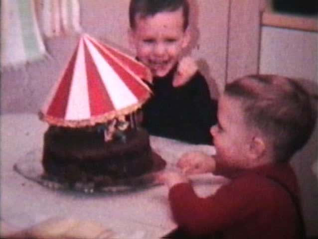 A Very Happy Birthday Boy Celebrating With His Brother. (1966 - Vintage 8mm film) 