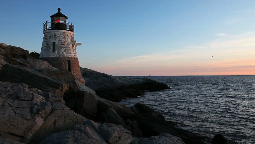 Beautiful New England lighthouse at sunset