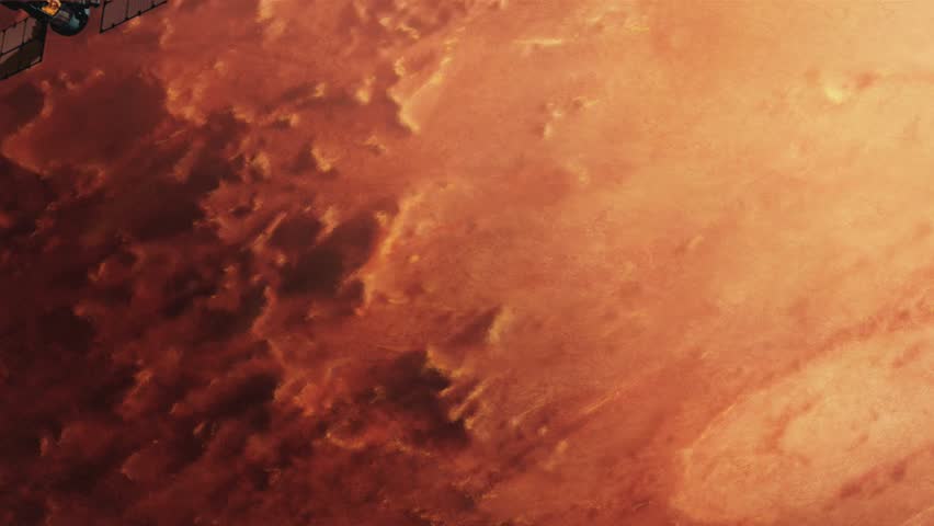 Satellite over red mars surface.