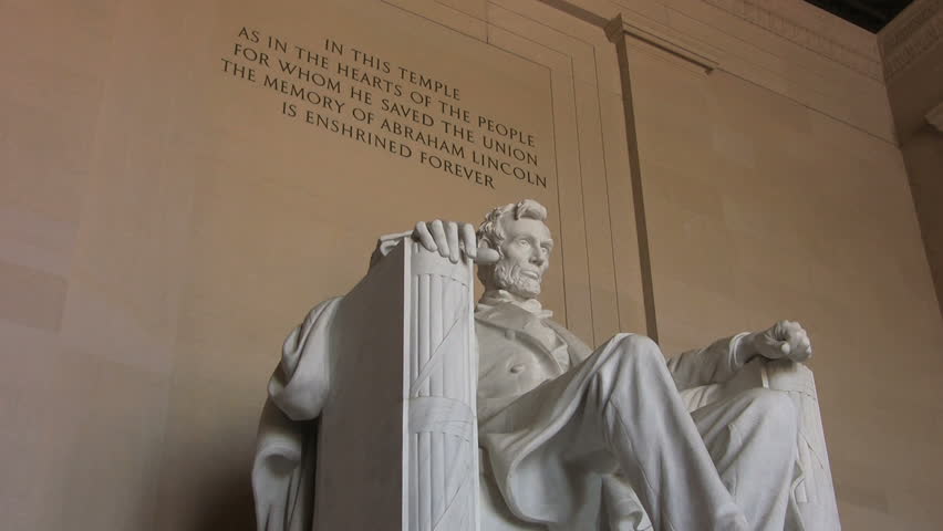 Zooming into the Abraham Lincoln statue inside the Lincoln Memorial in Washington DC.