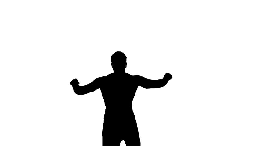 Silhouette of victorious man on white background (high definition)