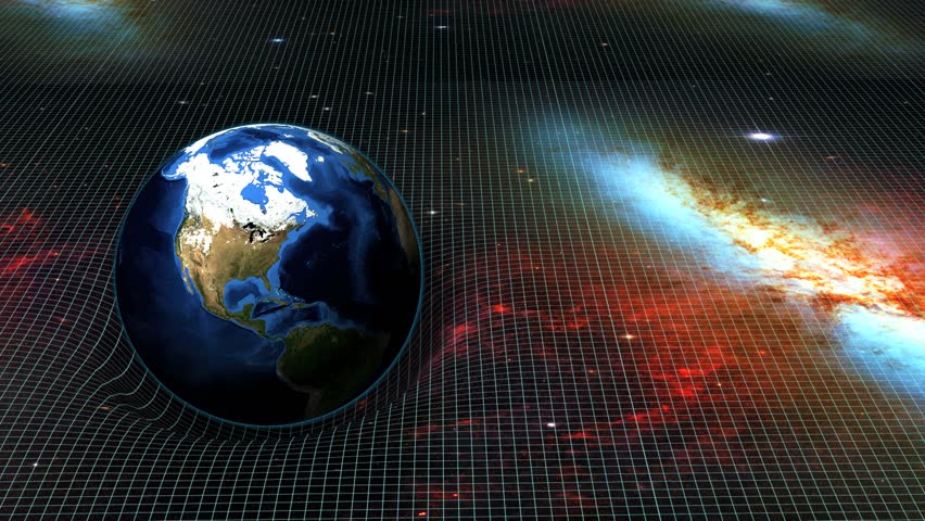 Earths gravity deforms space-time grid over universe. Fine grid lines in this footage will appear moired at small view sizes. View the full size still for accurate image display. Seamless looping.