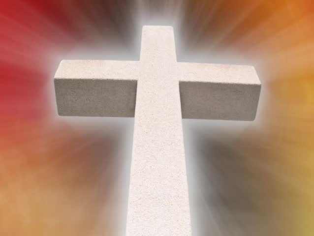 Seamless Loop with white cross with motion background of red and gold with light rays emanating from the cross. SD 480p