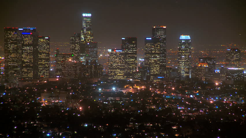 Wide Angle Time Lapse Of Downtown Los Angeles At Night Stock Footage
